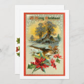 Nostalgische Vintage Winterlandschaft und Weihnach Feiertagskarte (Vorne/Hinten)