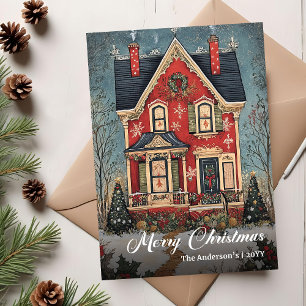 Nostalgische Weihnachts-Haus-Digital-Weihnachtskar Feiertagskarte
