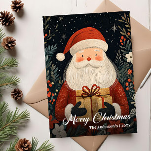 Nostalgische Weihnachts-Santa-Karte eleganter Volk Feiertagskarte