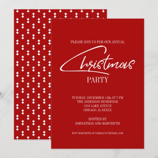 Nostalgische Weihnachts-Script Feiertag Einladung (Vorne/Hinten)