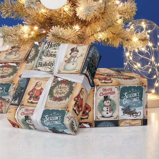 nostalgische Weihnachtscollage Retro Holiday Geschenkpapier (Feiertage)