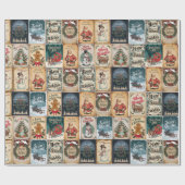 nostalgische Weihnachtscollage Retro Holiday Geschenkpapier (Flach)