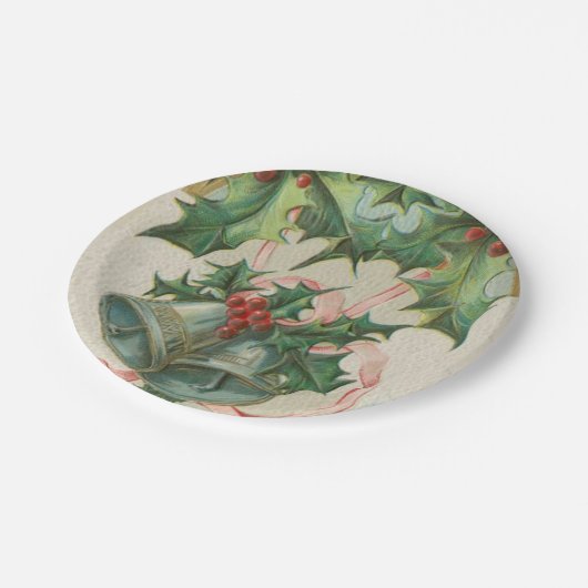 Nostalgische Weihnachtsglocken und Holly Pappteller (Schrägansicht)