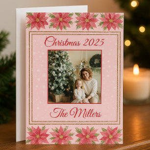 Nostalgische Weihnachtspoinsettia Feiertagskarte