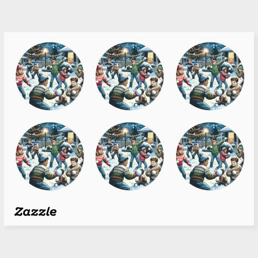 Nostalgische Winterlandschaft | Kinderschneeballka Runder Aufkleber (Blatt)