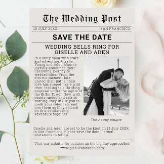 Nostalgische Zeitung Hochzeit retten das Datum Einladung