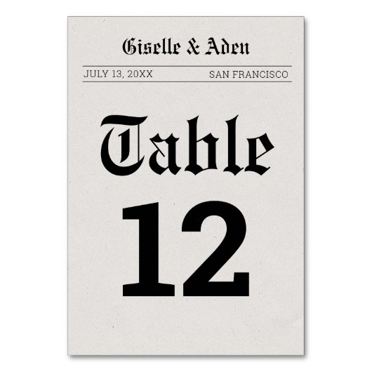 Nostalgische Zeitung Hochzeit-Tischnummer Tischnummer (Vorderseite)