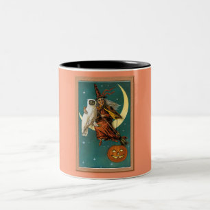 Nostalgischer Frohes Halloween Hexe & Eule Zweifarbige Tasse