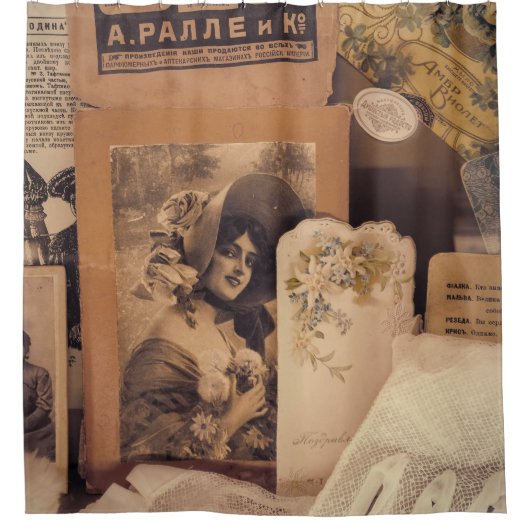 Nostalgischer Glamour: Vintage russische Portraits Duschvorhang (Vorderseite)