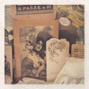 Nostalgischer Glamour: Vintage-Russische Porträts. Glasuntersetzer