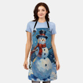 Nostalgischer glücklicher Schneemann mit Blaumeise Schürze (Getragen)
