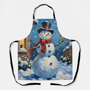 Nostalgischer glücklicher Schneemann mit Blaumeise Schürze