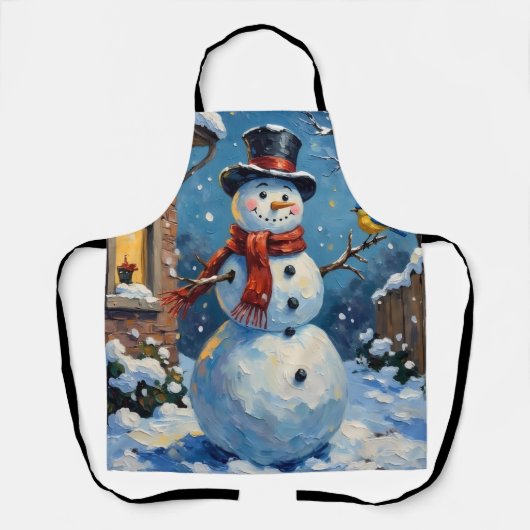 Nostalgischer glücklicher Schneemann mit Blaumeise Schürze (Vorderseite)