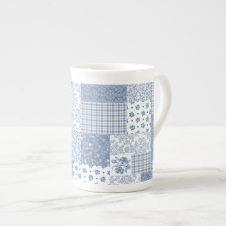 Nostalgischer Indigo-Faux-Patchwork-Bone-China-Bec Porzellantasse
