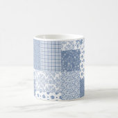 Nostalgischer Indigo-Faux-Patchwork-Kaffeebecher Kaffeetasse (Mittel)