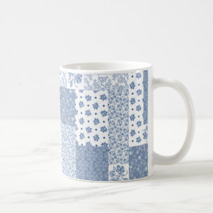 Nostalgischer Indigo-Faux-Patchwork-Kaffeebecher Kaffeetasse