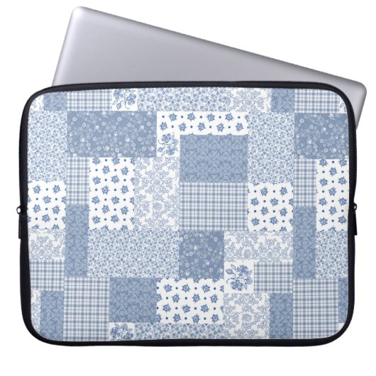 Nostalgischer Indigo-Faux-Patchwork-Laptop-Schutz Laptopschutzhülle (Vorderseite)