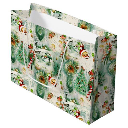 Nostalgischer Kitschmas Große Geschenktüte (Vorderseite Schrägansicht)