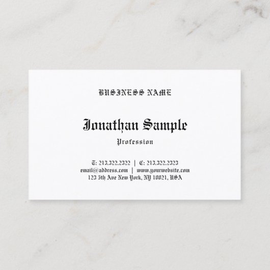 Nostalgischer Look Old English Text Schwarz-weiß e Visitenkarte (Rückseite)