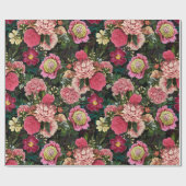 Nostalgischer Redouté Peonies Pattern schwarz Geschenkpapier (Flach)