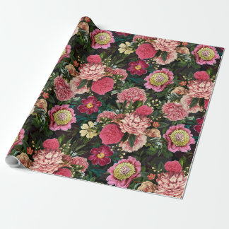 Nostalgischer Redouté Peonies Pattern schwarz Geschenkpapier