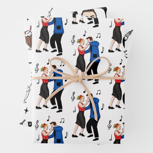 Nostalgischer Retro-Stil der 50er Jahre Geschenkpapier Set (Beispiel)