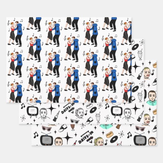 Nostalgischer Retro-Stil der 50er Jahre Geschenkpapier Set (Set)
