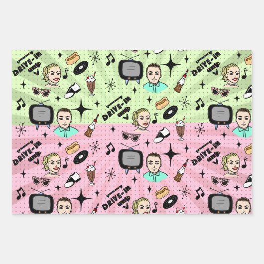Nostalgischer Retro-Stil der 50er Jahre Geschenkpapier Set (Vorderseite 3)