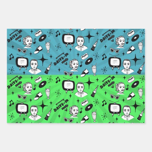 Nostalgischer Retro-Stil der 50er Jahre Geschenkpapier Set (Vorderseite 2)