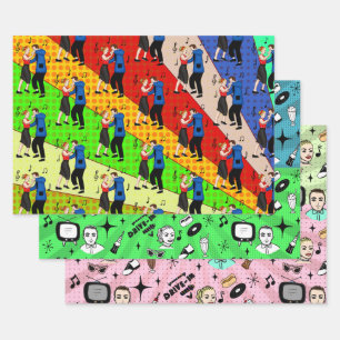 Nostalgischer Retro-Stil der 50er Jahre Geschenkpapier Set