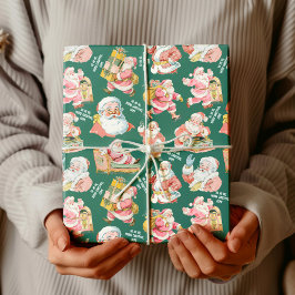 Nostalgischer Retro Weihnachten in Grün Geschenkpapier