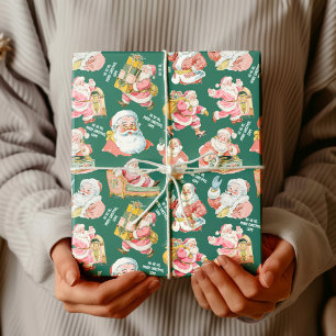 Nostalgischer Retro Weihnachten in Grün Geschenkpapier