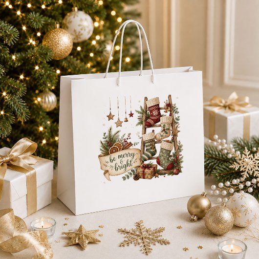 Nostalgischer roter grüner vintage-weihnachtsgesch große geschenktüte