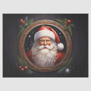 Nostalgischer Santa in goldenem Rahmen Decoupage C Seidenpapier