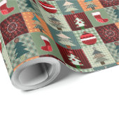 Nostalgischer vintage Ferien-Patchwork-Quilt Geschenkpapier (Rolleneckpunkt)