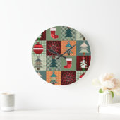 Nostalgischer vintage Ferien-Patchwork-Quilt Große Wanduhr (Zuhause)