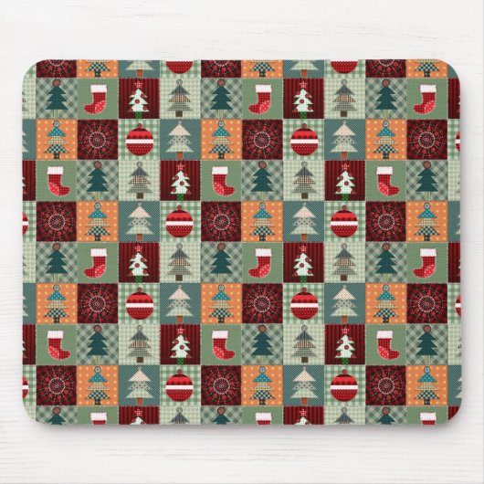 Nostalgischer vintage Ferien-Patchwork-Quilt Mousepad (Vorne)