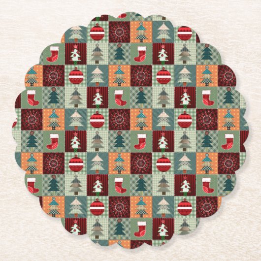 Nostalgischer vintage Ferien-Patchwork-Quilt Untersetzer (Vorderseite)