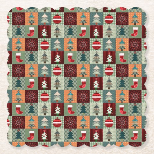 Nostalgischer vintage Ferien-Patchwork-Quilt Untersetzer (Vorderseite)