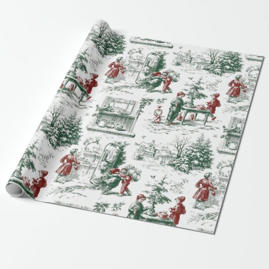 Nostalgischer Vintage-Rotgrün-Weihnachtsmann Geschenkpapier (Ungerollt)