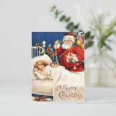 Nostalgischer Vintager Weihnachtsmann mit Schlafmä Feiertagspostkarte (Stehend Vorderseite)