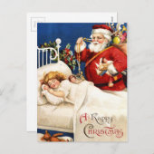 Nostalgischer Vintager Weihnachtsmann mit Schlafmä Feiertagspostkarte (Vorne/Hinten)