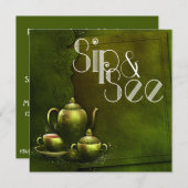 Nostalgischer Wald Tee Time Sip und Babydusche Einladung (Vorne/Hinten)