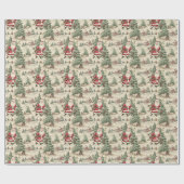 Nostalgischer Wald-Weihnachtsmann Geschenkpapier (Flach)