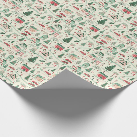 Nostalgischer Weihnachtsdorf-Magie Geschenkpapier (Ecke)