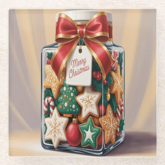 Nostalgischer Weihnachtskeks Jar Glass Untersetzer (Vorderseite)