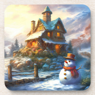 Nostalgischer Weihnachtsmann Altes Cottage Getränkeuntersetzer