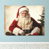 Nostalgischer Weihnachtsmann am Weihnachtsbaum Leinwanddruck (Insitu (Holzboden))