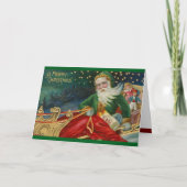 Nostalgischer Weihnachtsmann in Schlitten (Custom) Feiertagskarte (Vorderseite)