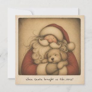 Nostalgischer Weihnachtsmann mit Welpen Retro-Foto Karte